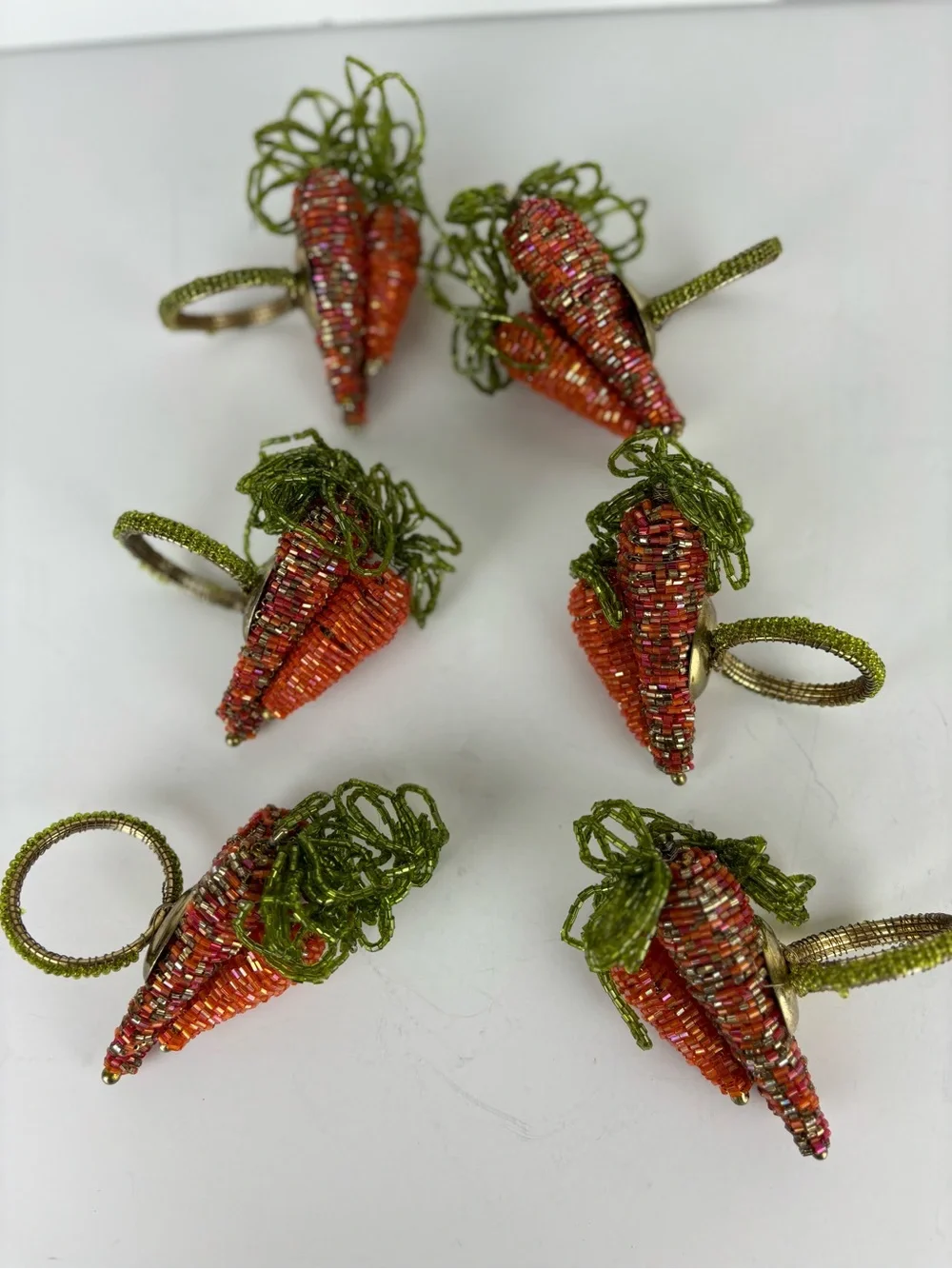 Pier 1 Beaded Carrot Napkin Rings-6pc Set-Spring/Easter